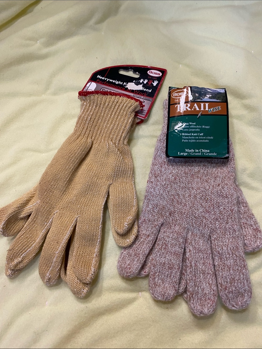 Two Large Pairs of Gloves Rag Wool Trail & String Knit Outdoor